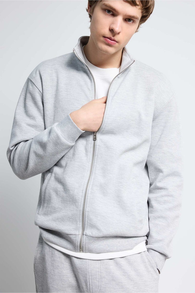 DeFacto Grey Man High Neck Zip-Up Sweatshirt Casual - Image 1